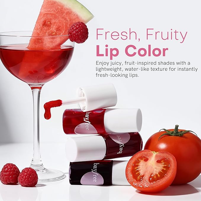 bayfree Lip Tint Stain Set, 3 PCS Korean Water Tint Lightweight Non-sticky, Waterproof Long Lasting Liquid Blush & Lip Stain, Transfer-Proof, Matte Finish Lip Color Makeup (fruit platter)