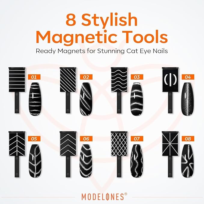 modelones Cat Eye Magnet, 15PCS Cateye Gel Polish Nail Magnet Nail Tools with Black Bead-Attracting Nail Magnet Pen & Heart-Shaped Magnet for Nail Perfect for Home DIY, Nail Art Design