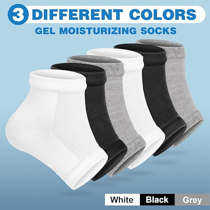 TEAWOO 6 Pairs Moisturizing Heel Socks for Cracked Heel Treatment, Foot Care Toeless Socks to Soften and Hydrate Dry Cracked Feet Heels, Cracked Heel Repair Socks, Gel Socks for Dry Cracked Feet