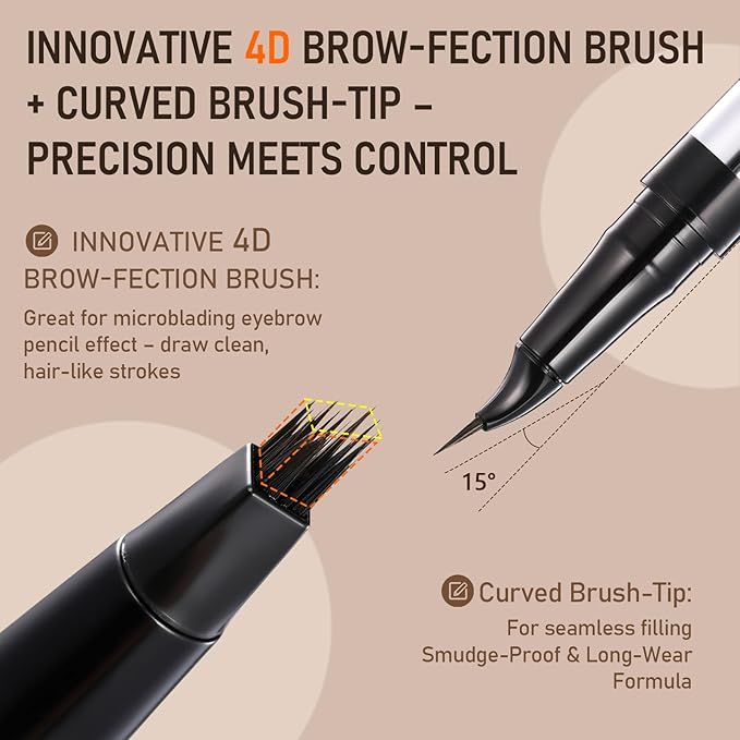 Dual-Ended Microblading Eyebrow Pencil for Women, 2 in 1 Liquid Eyebrow Pencil with Curved Tip and 4D Brow-Fection Microblading Pen, Shaped Fill HairLike Waterproof Lasting Eyebrows 01 New Light Brown