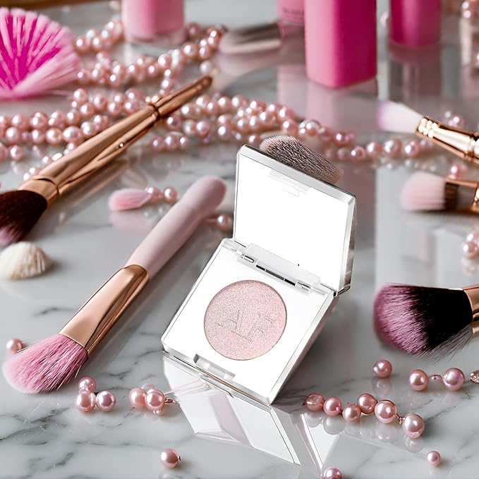 Pink Gold Highlighter Makeup Powder, Duochrome Radiant Shimmer Highlighting Makeup Pallet, Long Lasting Korean Iluminadores De Maquillaje, High Pigment Sparkly Shiny Face Illuminator for All Skin, #01