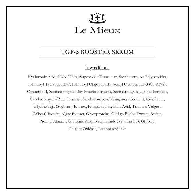 Le Mieux TGF-B Booster - Anti Aging Triple Growth Factor Facial Serum with Hyaluronic Acid & Peptides, Hydrating Face Serum with No Parabens (1 oz / 30 ml)