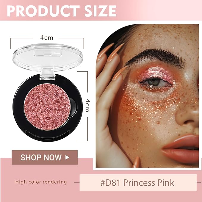 Refillable Eyeshadow Palette - Matte/Glitter/Duo-Chrome Pressed Powder & Cream Formula, Neutral/Shimmer/Smokey Multichrome, Travel-Friendly Iron Pan Refills (Glitter, D81)