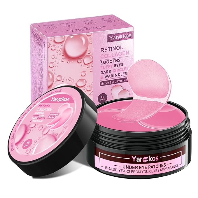 60 Pcs Pink Under Eye Patches, 30 Pairs Undereye Mask for Dark Circles Puffy Eyes Treatment, Collagen Gel Pads Hydrating for Eye Bags Puffiness Wrinkle, Women Men Beauty Skin Care Products