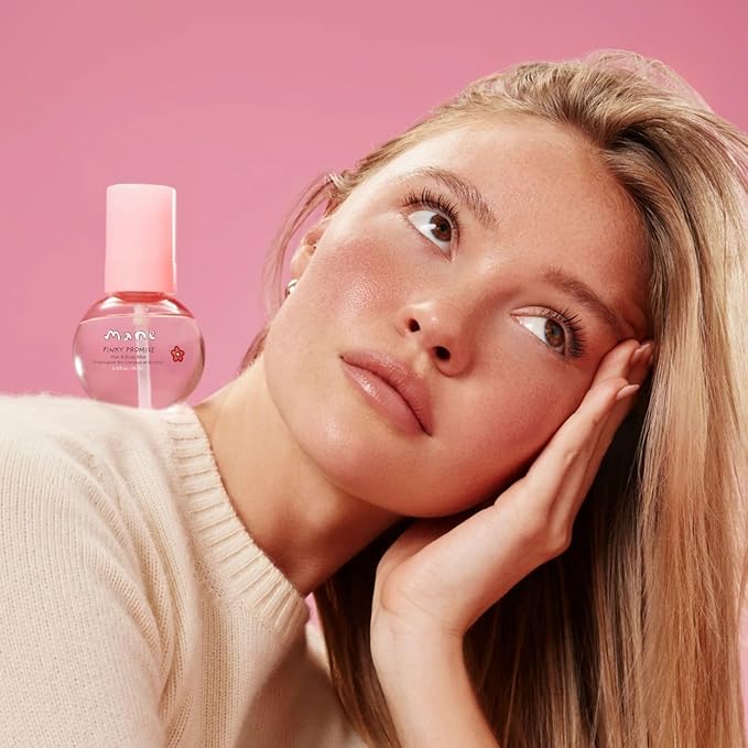 Mane Fruity Floral Hair and Body Mist - Lychee, Rose + Vanilla Body Spray & Hair Perfume - Hydrating & Non-Sticky Formula - Layerable Travel Size Fragrance Mist - Pinky Promise (3.4 oz)