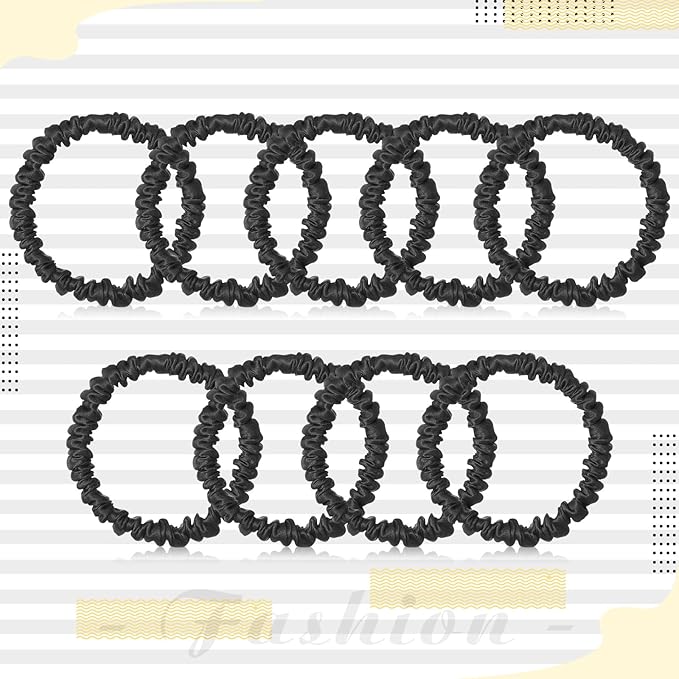 Chuangdi 9 Pieces 100% Mulberry Silk Scrunchies for Long Hair Silk Hair Ties Scrunchies for Women Girls Elastic Ponytail Holders with Gift Box(Classic Style,Black)