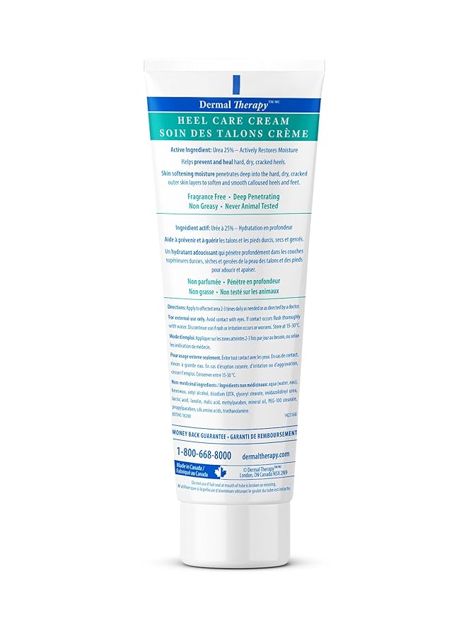 Dermal Therapy Heel Care Cream - Deeply Moisturizes & Repairs with Intensive Cracked Heel Cream - 25% Urea, 6% AHA & Silk Amino Acids for Soft Skin - Fast Results & Non-Greasy Formula - 8 oz / 240 ml