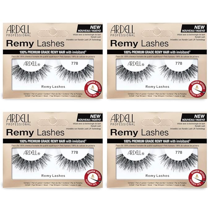 Ardell Remy Lash 778, Premium Grade Remy Hair False Lashes with Invisiband, 4 Pairs