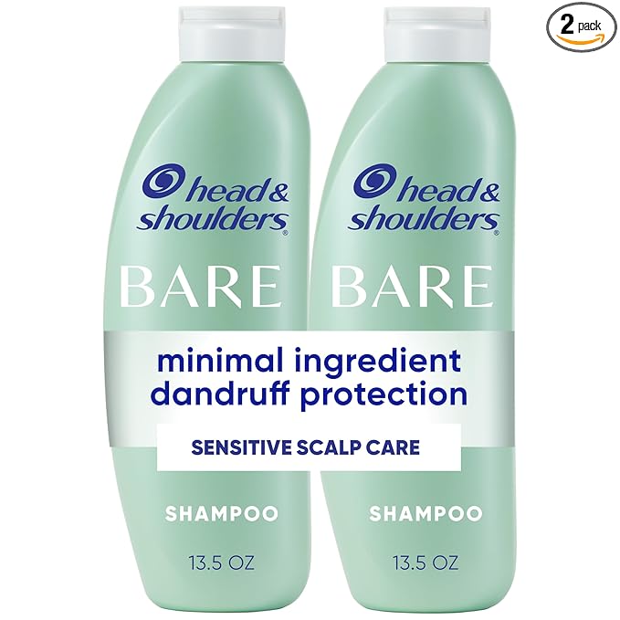 Head & Shoulders Anti-Dandruff Shampoo, BARE Sensitive Scalp Care Twin Pack, with 1% Pyrithione Zinc, Fragrance-Free, Free of Sulfates, Silicones, Gentle, 13.5 fl oz Each