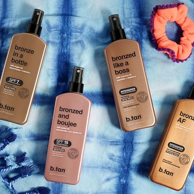 b.tan Sun Tanning Lotion Spray | Bronzed Like a Boss - Brown Outdoor Bronzing Accelerator, Best Tan Intensifier, No SPF, Packed with Coconut Oil, Peptides, & Vitamin E, Australian Brand, 8.45 Fl Oz