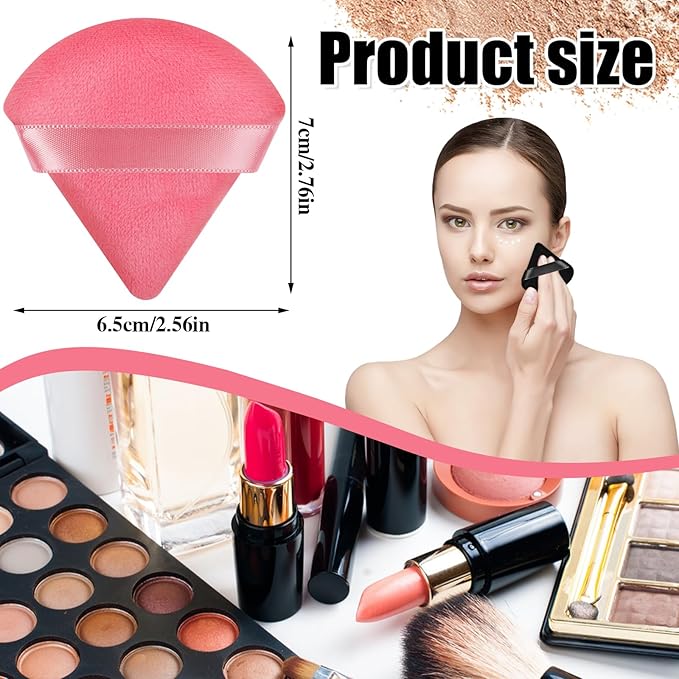 Pimoys 15 Pcs Triangle Powder Puff Pink Velour Makeup Puff, Dry Use for Foundation on Cheeks Forehead Eyes and T-Zone, Reusable for Home Travel and Pro Use