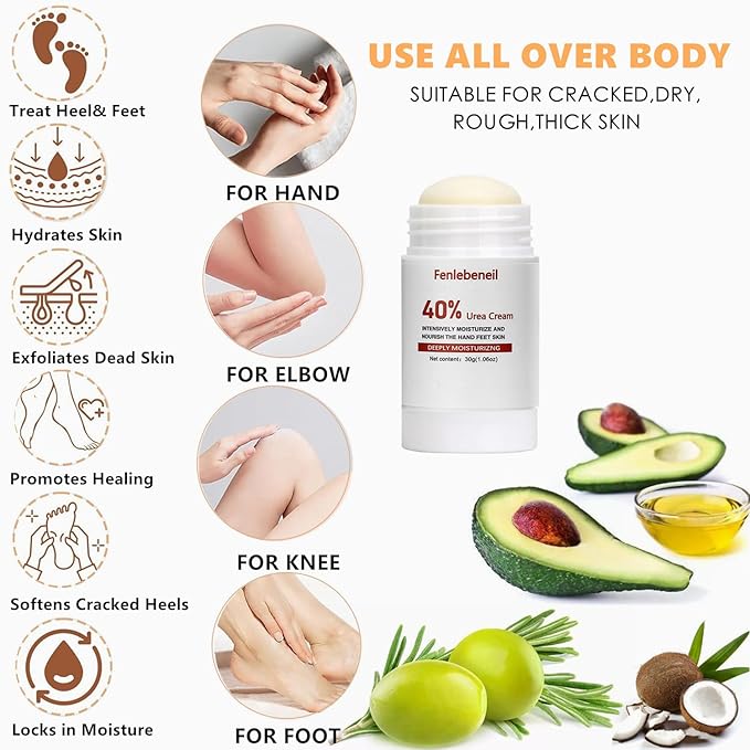 Urea Cream 40 Percent for Foot and Dry Cracked Heel 40% Urea Feet Cream Balm Stick for Foot Hand Moisturizing Feet Hand Care Balm For Women Men 1.06Oz