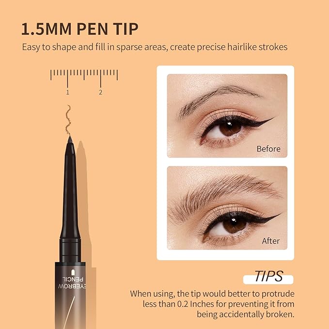 Music Flower Dual-Ended Microfilling Eyebrow Pen, Liquid Eyebrow Pen with 4 Micro Brush-Tip Applicators & Brow Defining Pencil with Precision Tip (Chestnut)