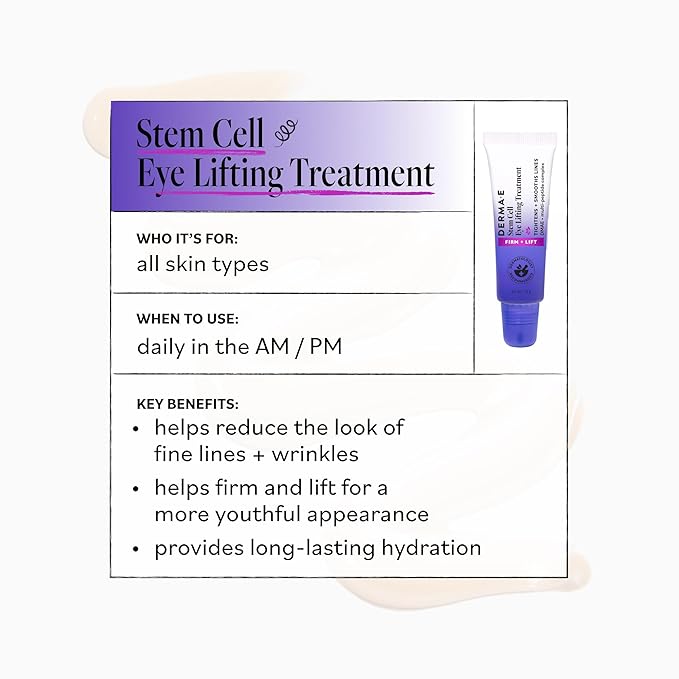 Derma E Stem Cell Lifting Eye Treatment – Multi Action Firming and Tightening Under Eye and Upper Eyelid Cream - Hydrating and Revitalizing Moisturizer, 0.5oz