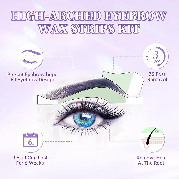 Beauty7 Eyebrow Wax Strips High-arched Eyebrow Wax Strips Kit Hair Removal at Home Waxing 24 Strips with Pearl Powder Essential Oil for Sensitive All Skin Types Women