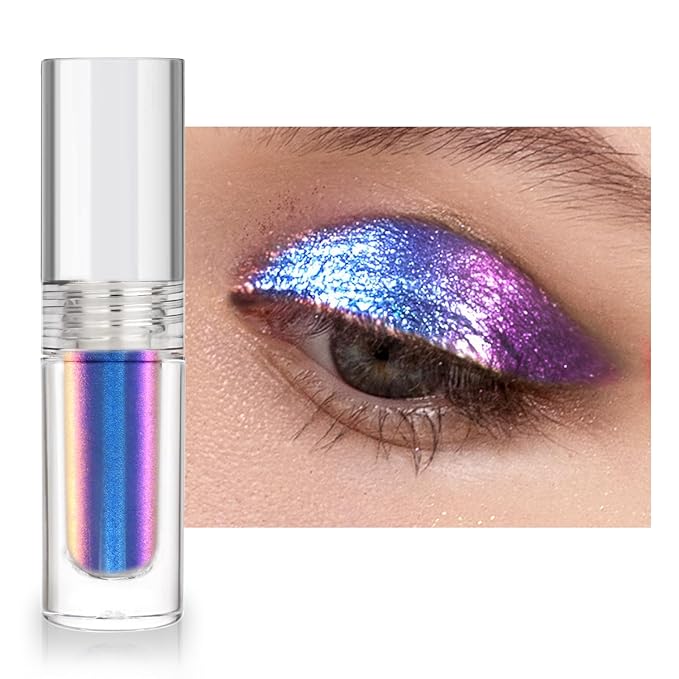Multichrome Glitter Liquid Eyeshadow, Chameleon Shifting Color, Holographic Metallic Eyeshadow, Long-Lasting Wear, Vegan Eye Topper for Party, Daily Makeup (#01)