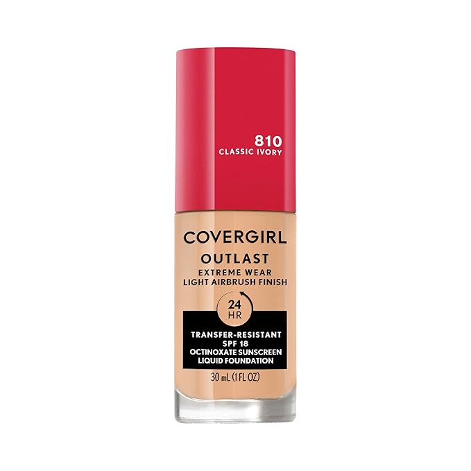 Covergirl Outlast Extreme Wear 3-in-1 Full Coverage Liquid Foundation, SPF 18 Sunscreen, Classic Ivory, 1 Fl. Oz.