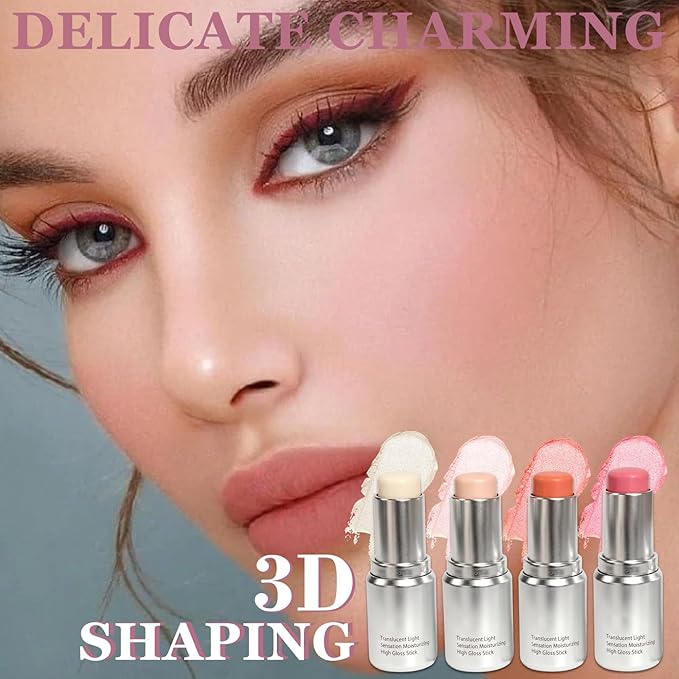 4Pcs Cream Contour Stick Makeup Kit,Shades with Highlighter,Brush Stick,Cream Bronzer for Sculpt the Cheeks,Long-lasting Waterproof Lightweight Contour Set A