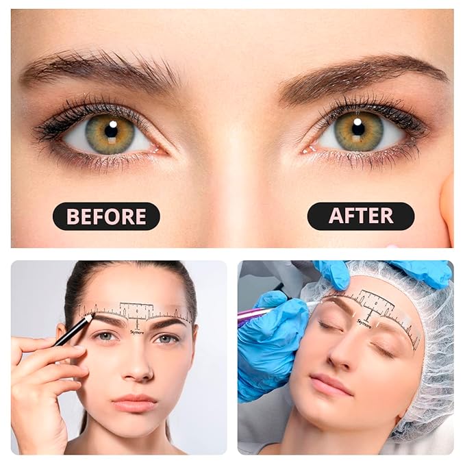 Skymore Eyebrow Ruler, 100Pcs Eyebrow Stencil Microblading Ruler, Disposable Eyebrow Template Eyebrow Ruler Sticker, Eyebrow Shape Kit for Microblading Supplies, 3 Minutes Makeup Tools For Eyebrow