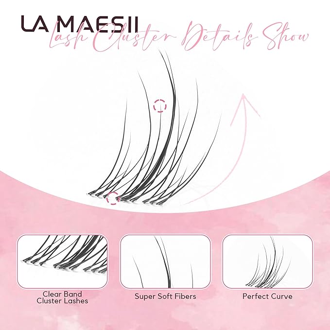 LA MAESII 120Pcs Clear Band Lash Clusters 10-14mm Natural Look Cluster Eyelashes Resuable Invisible Band Individual Cluster Lashes(77)
