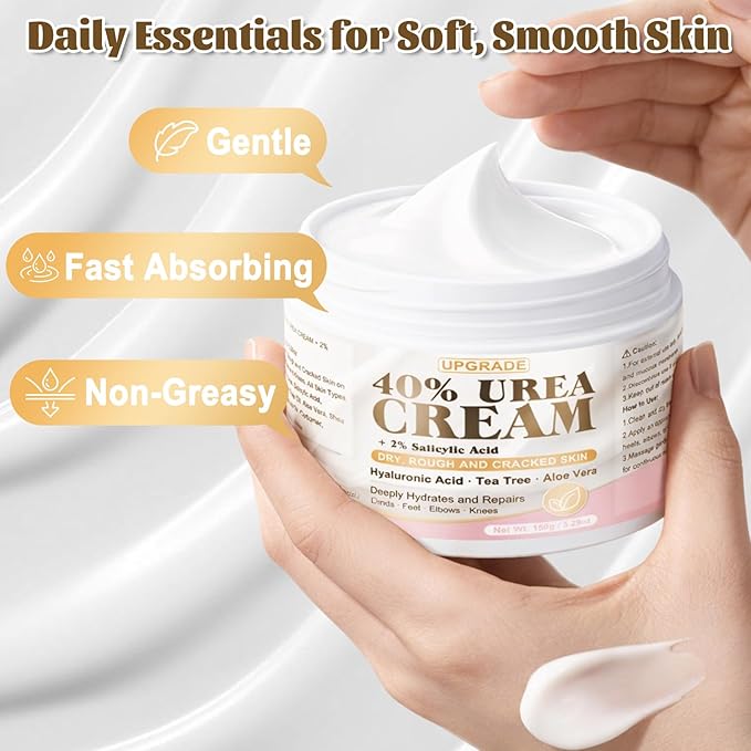 40% Urea Cream for Feet – Maximum Strength Foot Cream for Dry Cracked Heels & Calluses, Deep Softening Heel Repair, Urea Lotion for Body Hydration, Fast-Absorbing Foot Moisturizer for Rough Skin