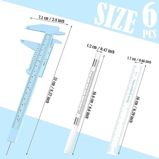 Teling 6 Pieces Eyebrow Tools Eyebrow Measuring Ruler Microblading White Marker Pen with Paper Ruler Skin Marker Permanent Makeup Position Mark Tools for Lips Skin