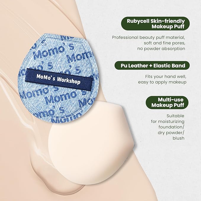 Momo's Workshop Blue Denim Makeup Sponges,Super Soft Blenders for Liquid Foundation, Dual Design (Egg + Flat Edge), Natural Skin-Like Finish, Makeup Puffs for Blending,Travel Friendly,2pcs