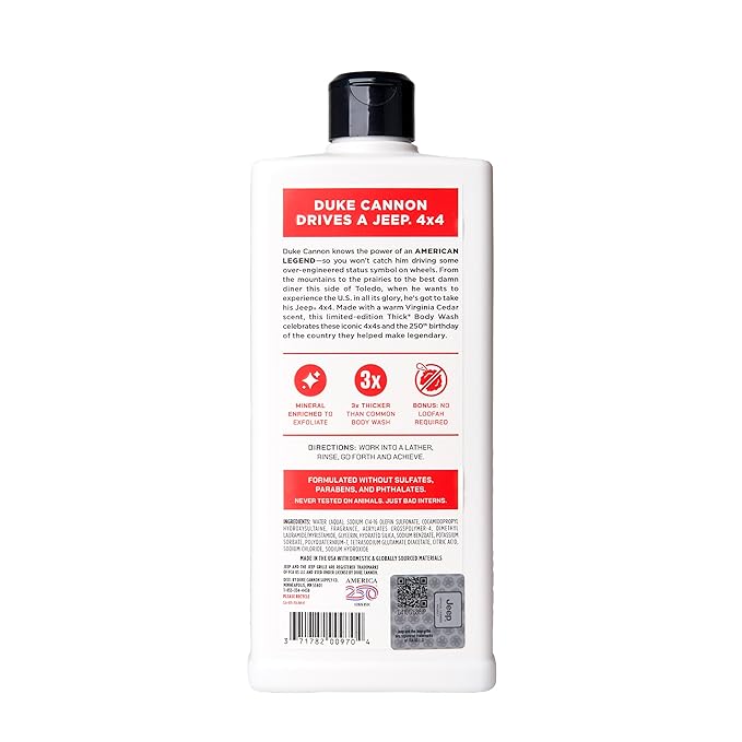 Duke Cannon Supply Co. Body Wash for Men – Jeep National Parks American Legend Scent – Thick, High-Viscosity Men's Body Wash