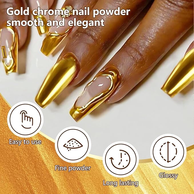 Holographic Mirror Gold Chrome Nail Powder Glitters Effect Metallic Dust Sequins UV Gel Gold Nail Chrome Powder Pigment for Nail Art Decoration
