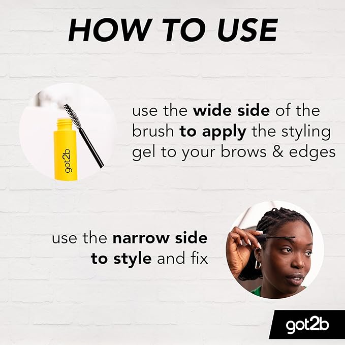 got2b Glued for Brows & Edges 2 in 1 Wand Eyebrow Gel, 72hr Hold, No White Residue or Stickness, Vegan, Silicone Free, Alcohol Free, 16 ml