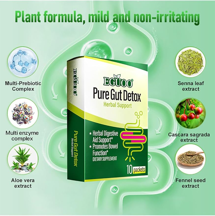 Pure Gut Detox Powder – Bloating & Digestive Support | 10 Sachets Colon Cleanse with 2,456mg Prebiotics, DigeZyme® Enzymes & Senna | Supports Regularity for Women & Men
