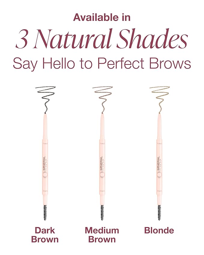 Mineral Fusion Retractable Brow Pencil (Dark Brown) - TZR 2025 Beauty Heroes Award Winner - Shape & Define Eyebrow with Blending Spoolie Brush - Velvety Smooth, Long-Lasting Color - Vegan Formula