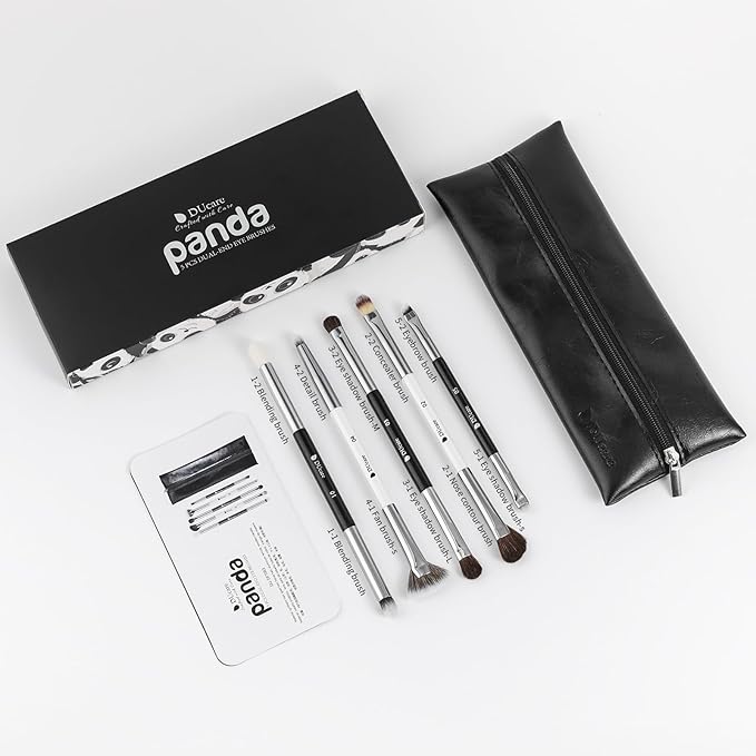 DUcare Eye Makeup Brushes Set, 5pcs Duo End Eyeshadow Brush Set with Travel Bag, Professional Eye Shadow Brushes Kit for Concealer, Eyebrow, Eyeliner, Nose Contouring, Blending