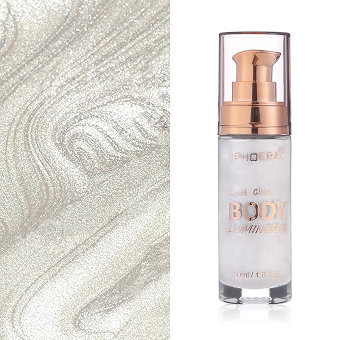 Body Shimmer Oil, Diamond Platinum Natural Glow Luminizer, Long Lasting Moisturizing Liquid Illuminator Highlighter Makeup for a Sun-Kissed Glow, Brush Include, 1oz, Light Fair