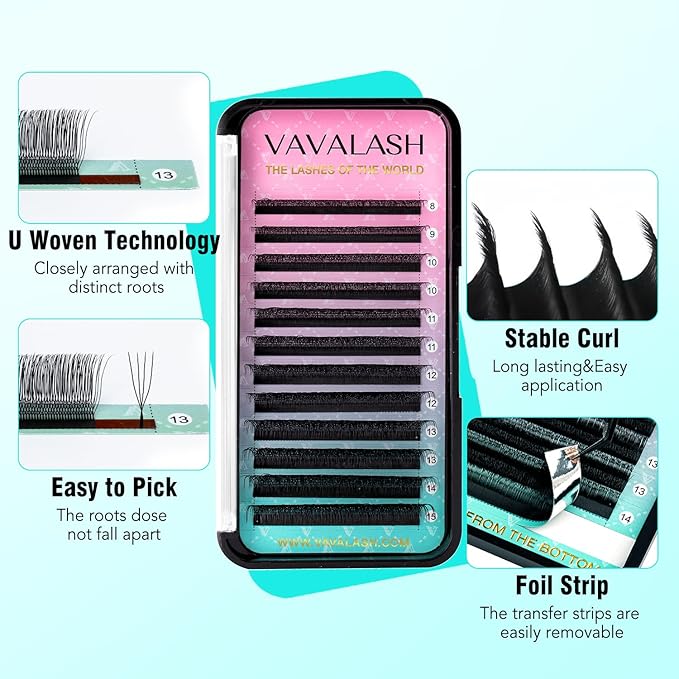 VAVALASH U 4D Lash Extensions D Curl 0.07mm 8-15mm Mix Tray 4D UU Lash Fans Eyelash Extension U Shaped Natural Wispy Volume Lashes Extension Soft Matte Black Lashes (U-4D-0.07-D-8-15mm)