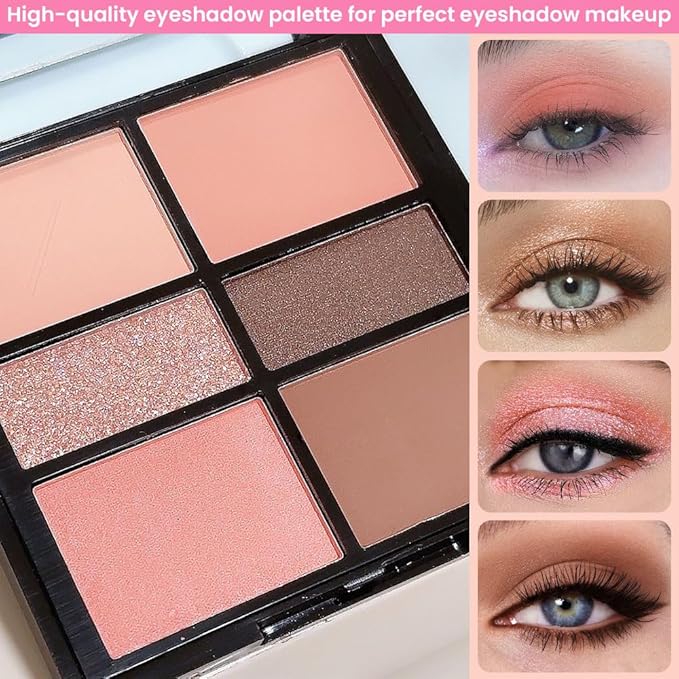 WanTuoluo 6-Color Nude Champange Brown Matte & Shimmer Eyeshadow Palette with Mirror – Highly Pigmented, Long-Lasting Eye Makeup for Artists & Creative Looks (02#)