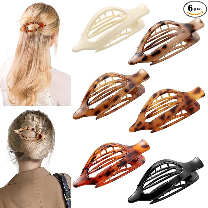 6 Packs Flat Claw Clips for Women, French Tortoise Shell Flat Hair Clip, Matte Hair Claws Clip for Thin Thick Hair, Lay Down Claws Clips, Durable Strong Hold Hair Clip, Gifts Hair Accessories