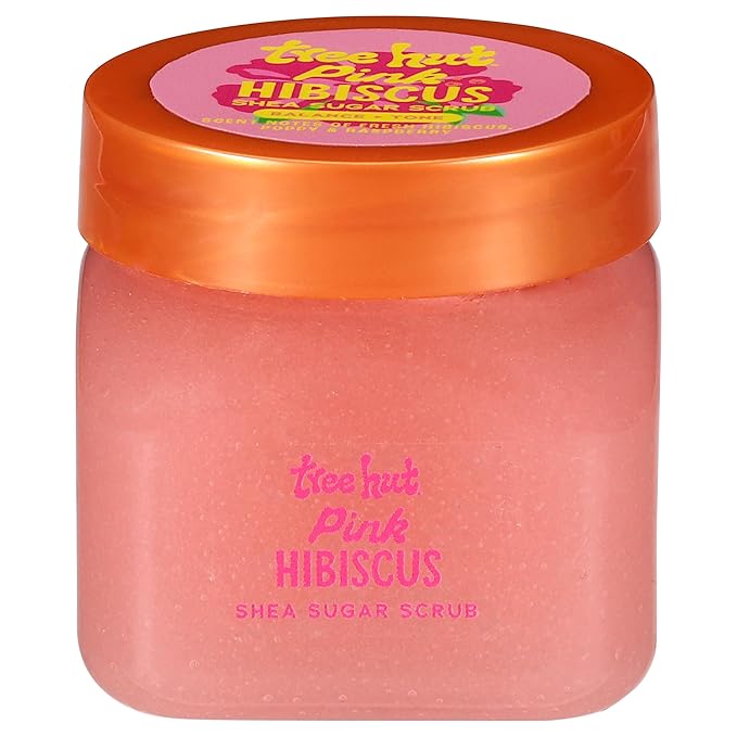 Tree Hut Mini Pink Hibiscus Shea Sugar Scrub, Exfoliating & Hydrating Body Scrub with Shea Butter & Essential Oils, Smooth Skin, For All Skin Types, Vegan, Travel Size, 3.4 oz