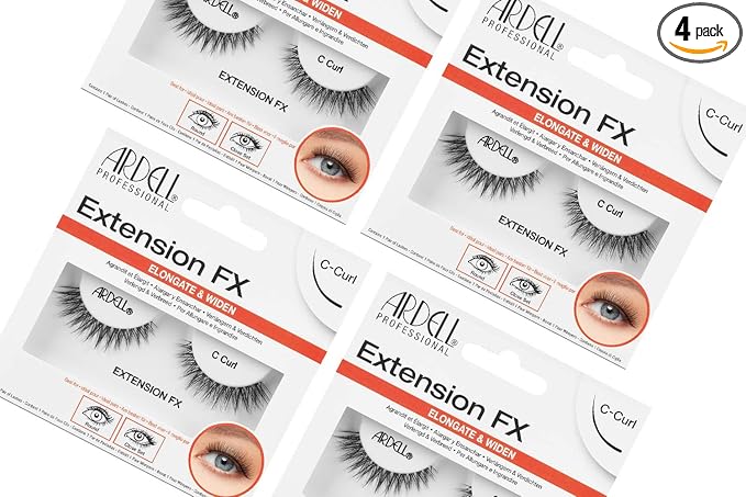 Ardell Extension Fx C Curl False Eye Lashes To Elongate & Widen Eyes, 4 Pack