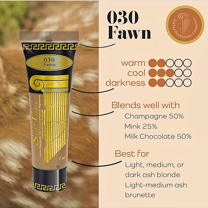 Microblading Ink for Eyebrows by SofTap® | Fawn – Light Neutral Taupe Brown PMU Pigment for Nano Brows, Machine & Hand Method | Carbon-Free Inorganic Permanent Makeup Ink