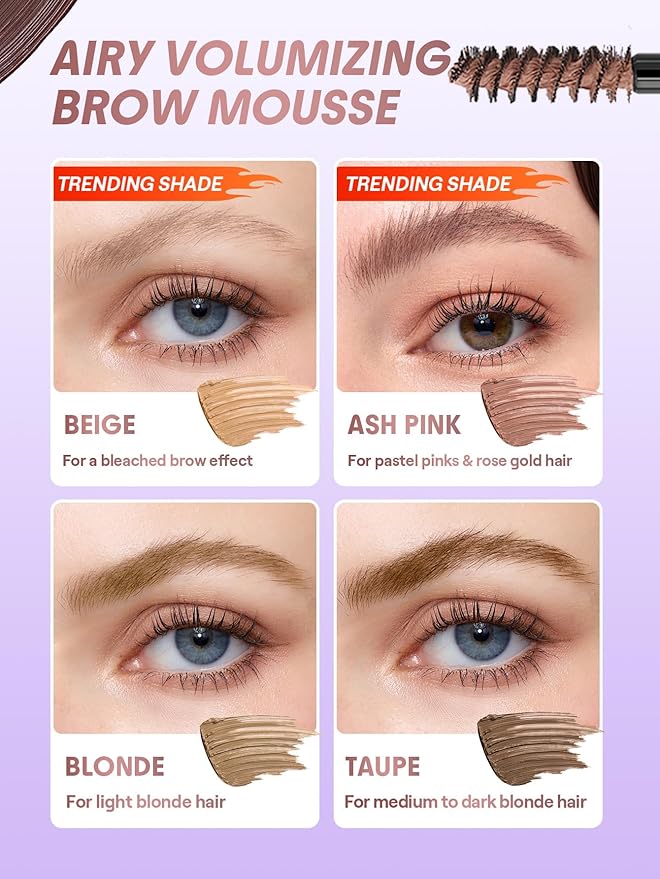 SHEGLAM Airy Tinted Volumizing Brow Mousse Eyebrow Cream Gel Highly Pigmented Shaping Filling Water Removal-Ash Pink