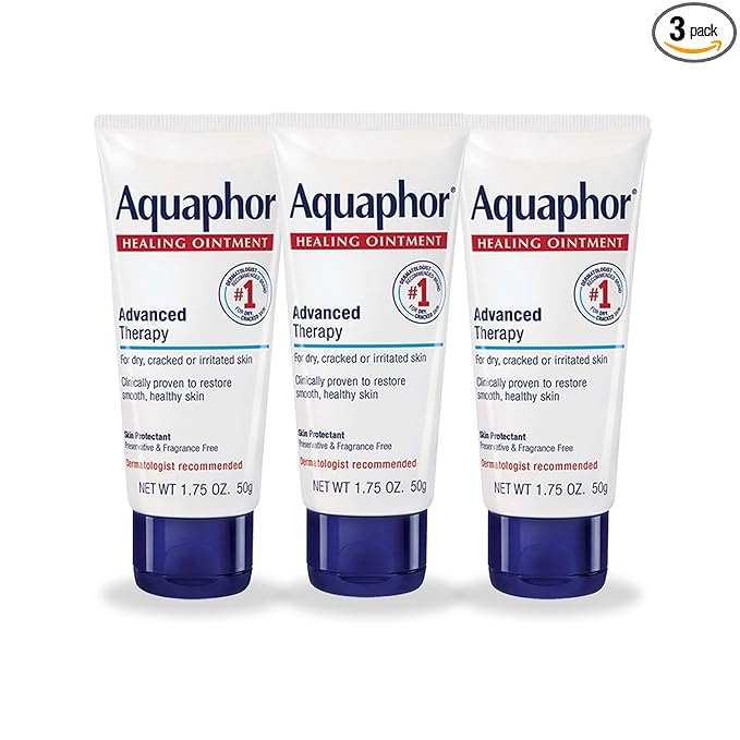 Aquaphor Advanced Therapy Healing Ointment, Hypoallergenic, Fragrance Free Body Moisturizer for Dry Skin and Minor Wound Care, Travel Size Skin Care Set, 1.75 Oz Tube, Pack of 3