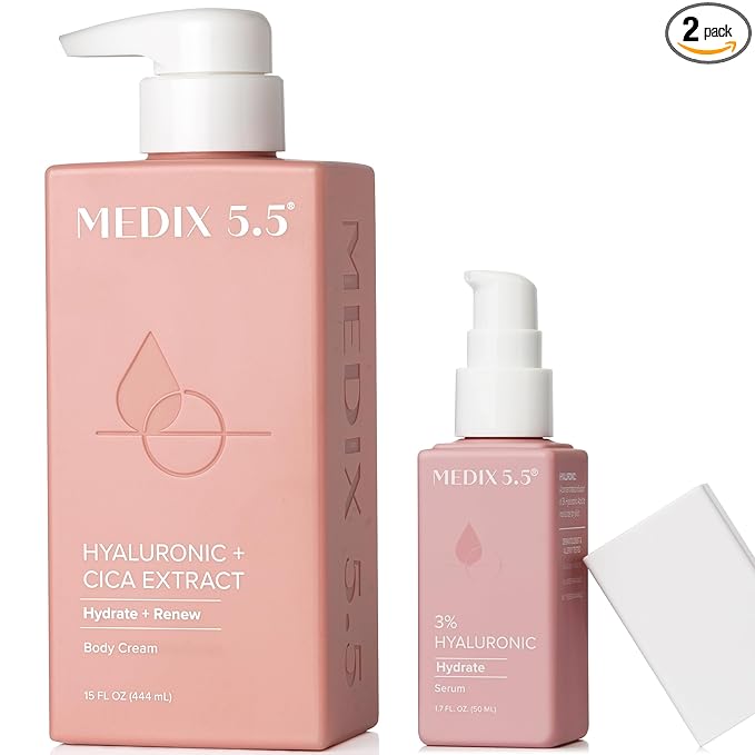 Medix 5.5 Hyaluronic Acid Body Cream Moisturizer Lotion + 3% Concentrated Hyaluronic Acid Body Serum & Body Booster | 2PC Hydrating Skin Care Set