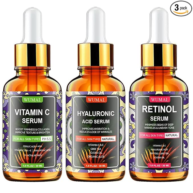 3 Pack Face Serum Set - Includes Vitamin C, Retinol & Hyaluronic Acid - Firming, Brightening & Hydrating - Reset Your Skin Day and Night