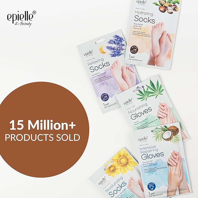 Epielle Hydrating Hand & Foot Masks, Relieve and Soften Dry, Overworked Skin, Self Care Gifts for Women, Spa Kit, Mothers Day Gifts, 6 Moisturizing Gloves & 6 Moisturizing Socks