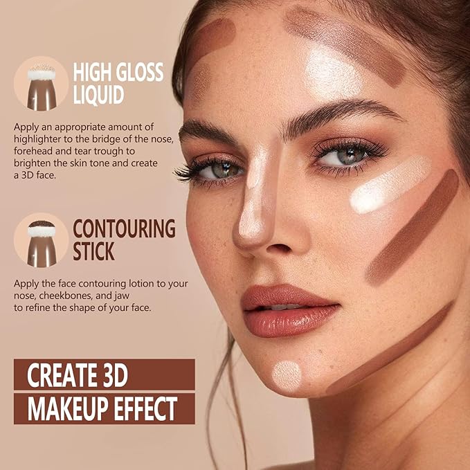 Anglicolor 3PC Liquid Contour Blush Highlighter Beauty Wand Set - Smooth & Lightweight Contour Stick for Liquid Contour, Blush, Highlighter Application, Vegan & Cruelty-Free (01+04+05)