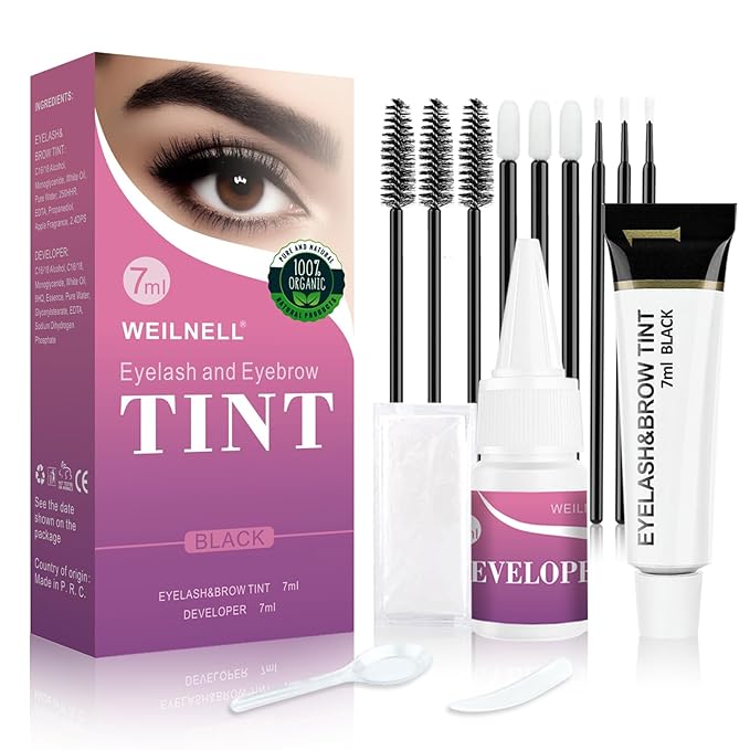 Eyelash & Eyebrow Color Kit, Professional Instant Black Lash & Brow Color Kit, Eye Lash & Eye brow Coloring Set with Natural Bushy Results, Easy to Use & Salon at Home 7ml (Black)