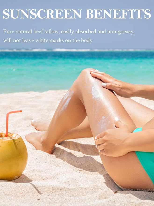 Beef Tallow Sunscreen, Sunscreen for Face, Natural Reef Safe Sunblock for Face Body, Non Greasy Clean Travel Sun Screen Sunblock for Sunmmer Outdoor Travel, 2 Packs