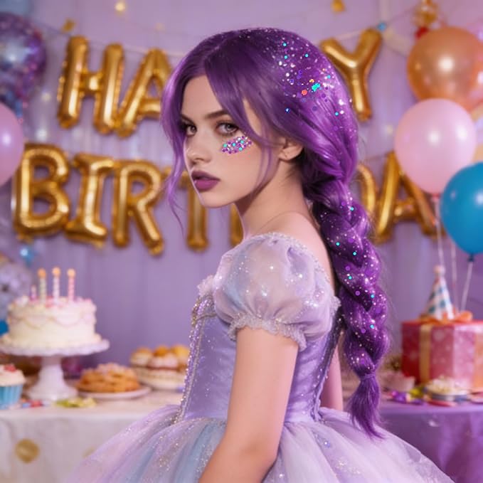Go Ho Light Purple Face Body Glitter - Party Flash Festival Rave Outfits for Women&Kids,Holographic Glitter Face Paint,Halloween Mermaid Fairy Makeup Chunky Sequins Gel,Rave Pride Accessories