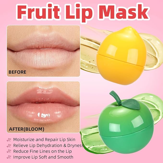 8 PCS Bee Lip Balm Lip Mask Fruit Pot for Teens Girls 10-12,Mini Cherry Lip Balm Moisturizing Strawberry Lip Sleeping Mask Overnight Treatment,Korean lip balm Gifts Set for Lips,Mothers Day Gifts